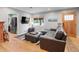 Cozy living room featuring hardwood floors, modern decor, and a comfortable leather couch at 2680 S Garfield Cir, Denver, CO 80210