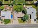 Aerial view shows property featuring a well-kept lawn, mature trees, and proximity to neighborhood amenities on a quiet street at 5920 Garrison St, Arvada, CO 80004