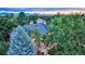 House nestled in trees with mountain views at sunset at 3351 Oak St, Wheat Ridge, CO 80033