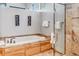 Bright bathroom features a soaking tub and a glass shower at 180 Emmett Lode Rd, Breckenridge, CO 80424