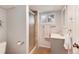 Simple bathroom with updated vanity and shower, offering a clean and functional design at 6930 S Delaware St, Littleton, CO 80120
