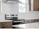 Modern kitchen featuring stainless steel appliances, white countertops, and subway tile backsplash at 5936 N Lisbon St, Aurora, CO 80019