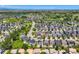Birds eye aerial view of a suburban neighborhood with green landscaping at 3508 E 140Th Pl, Thornton, CO 80602