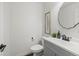 Charming half bathroom features a modern vanity, stylish mirror, and elegant decor at 1285 Aberdeen Dr, Broomfield, CO 80020