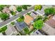Expansive aerial shot of a residential neighborhood featuring tree-lined streets and well-kept properties at 11355 Haswell Dr, Parker, CO 80134