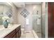 Double vanity bathroom with a large walk-in shower at 2438 Welton St, Denver, CO 80205