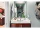 Modern bathroom with a vanity, toilet and updated fixtures at 2438 Welton St, Denver, CO 80205