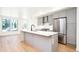 Modern kitchen with gray cabinets, stainless steel appliances, and quartz countertop island at 263 S Jackson St, Denver, CO 80209