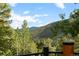 Breathtaking mountain view from the home's deck, surrounded by lush greenery at 80 Spruce Ct, Evergreen, CO 80439