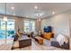 Inviting living room features a comfortable sectional sofa, wood floors and natural lighting at 39167 Braxton Ln, Elizabeth, CO 80107