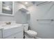 Bathroom showcasing an updated vanity with storage and a mirror, plus a toilet and shelving at 4542 S Quintero St, Aurora, CO 80015