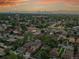 Stunning aerial view of a residential neighborhood with the Denver skyline in the background at sunset at 3612 Hudson St, Denver, CO 80207