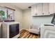 Bright laundry room features modern washer/dryer and stylish flooring at 9221 High St, Thornton, CO 80229