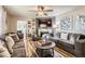 Comfortable living room with a stone fireplace and plenty of natural light at 9221 High St, Thornton, CO 80229