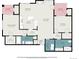 Detailed floorplan showcasing the layout of a two-bedroom home with balconies, kitchen, and living areas at 1425 Blue Sky Cir # 15-301, Erie, CO 80516