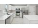 Updated kitchen featuring stainless steel appliances and modern countertops and hardware at 8773 S Dudley St, Littleton, CO 80128