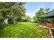 Expansive backyard with mature trees, lush lawn, and covered patio for outdoor enjoyment at 3231 S Elati St, Englewood, CO 80110