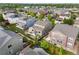Gorgeous aerial view of a residential area with houses, lawns, and mature trees on an overcast day at 41 Jordan Ln, Erie, CO 80516
