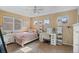 Cozy bedroom with a makeup vanity, lighting and a ceiling fan at 41 Jordan Ln, Erie, CO 80516