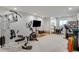 Bright home gym with multiple machines, a television, and a desk with a view from the window at 2430 Marlin Way, Castle Rock, CO 80109