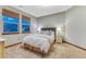 Inviting bedroom featuring a cozy bed with decorative pillows and two windows at 10459 Rivington Ct, Lone Tree, CO 80124