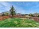 Wide view of back yard with green grass and wood fence, for outdoor living and activities at 600 Balsa Dr, Castle Rock, CO 80104