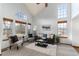 Sunlit living room with high ceilings, large windows, contemporary decor, and cozy seating at 7636 S Allison Ct, Littleton, CO 80128