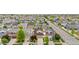 An aerial view showcasing a neighborhood with well-maintained homes and green spaces in a suburban community at 5536 Kirk St, Denver, CO 80249