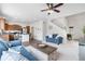 Inviting living room with hardwood floors, a ceiling fan, and an open layout leading to the kitchen at 5536 Kirk St, Denver, CO 80249