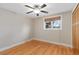 Bedroom with ceiling fan, closet, and hardwood floors at 80 S 38Th St, Boulder, CO 80305