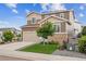 Well-manicured lawn, beautiful tree, and stone accents highlight this two-story home's exterior at 2008 Makley Loop, Castle Rock, CO 80104