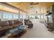 Spacious living room with large windows, a stone fireplace, comfortable sofas, and scenic views at 2518 N State Highway 67, Sedalia, CO 80135