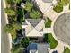 An aerial view of a well-maintained property with lush landscaping and a circular driveway at 6242 Shea Pl, Highlands Ranch, CO 80130