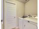 Laundry room features a side-by-side washer and dryer with a white door at 10071 Belvedere Cir, Lone Tree, CO 80124