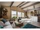 Spacious living room with wood-paneled walls and mountain views at 4969 S Indian Trl, Evergreen, CO 80439