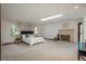 Spacious main bedroom with a fireplace, skylight, and ample natural light at 5361 Nassau Cir, Cherry Hills Village, CO 80113