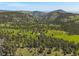 Wide aerial shot of a verdant valley with scattered homes amidst trees, showcasing the peaceful rural setting at 3800 Lakota Rd, Indian Hills, CO 80454