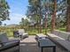 Outdoor patio area includes modern seating and lush green views of mountains and trees at 3800 Lakota Rd, Indian Hills, CO 80454