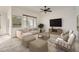 Inviting living room with plush seating, ceiling fan, a patterned rug and TV, perfect for relaxing at 3572 Lissa Dr, Berthoud, CO 80513