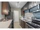 Updated kitchen with stainless steel appliances and modern backsplash at 955 Eudora St # 203E, Denver, CO 80220