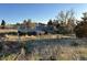 Exterior shot showing multiple aged barns with metal roofs surrounded by expansive grass fields at 10426 Tomahawk Rd, Parker, CO 80138