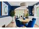 Charming dining room with arched doorway, wood floors, and blue accent wall with stylish décor at 2271 Holly St, Denver, CO 80207