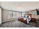 Relaxing main bedroom featuring a large wood bed frame and plush carpeting at 10774 Chadsworth Ln, Highlands Ranch, CO 80126