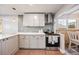Bright kitchen featuring gray cabinets, stainless steel appliances, and a stylish tile backsplash at 4510 W 4Th Ave, Denver, CO 80219