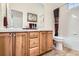 Well-lit bathroom with a double sink vanity and a separate toilet and shower area at 9724 Crowsley Ct, Parker, CO 80134