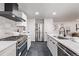 Contemporary kitchen with stainless steel appliances and white cabinets at 5550 E Thrill Pl, Denver, CO 80207