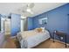 Bedroom showcasing blue walls, carpet, walk in closet, and ceiling fan at 12655 E Pacific Cir # C, Aurora, CO 80014