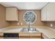The kitchen sink with a unique octagonal window offering natural light and an outdoors view at 12655 E Pacific Cir # C, Aurora, CO 80014