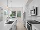 Modern kitchen featuring stainless steel appliances, sleek cabinetry, and island with breakfast bar at 7066 W 13Th Ave, Lakewood, CO 80214