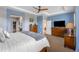 Comfortable main bedroom with a tray ceiling, neutral paint colors, and plenty of natural light at 10057 Des Moines St, Parker, CO 80134